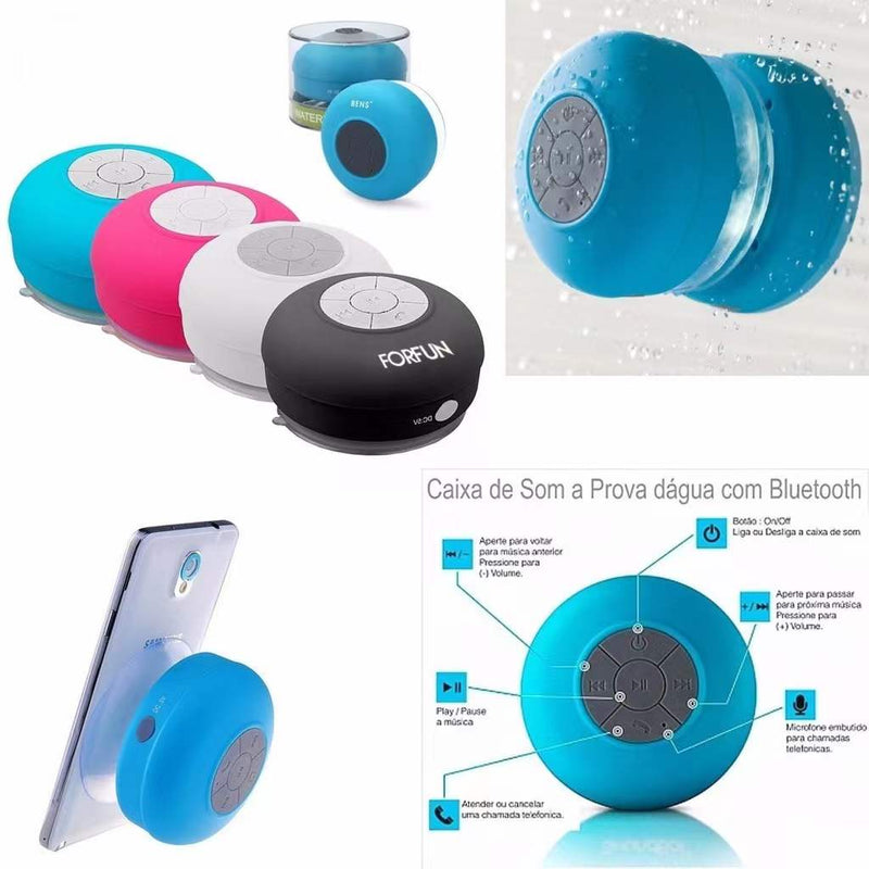 Mini Caixa de Som Bluetooth à Prova D'água Portátil (Piscina, Praia e Chuveiro) 6 cores