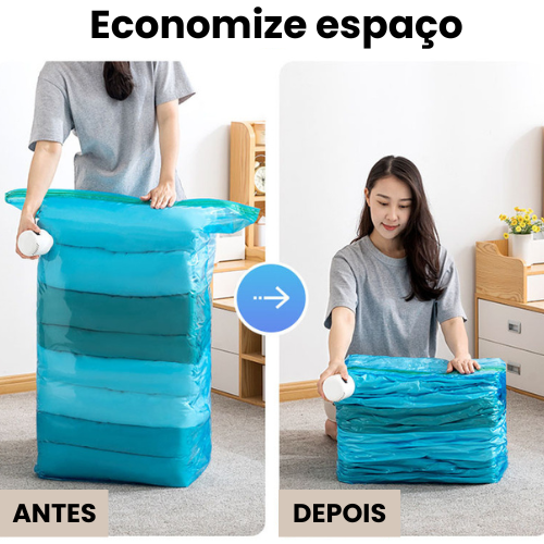 Compressor à Vácuo UltraCompress + Sacolas reutilizáveis - Reduza o volume em até 75%